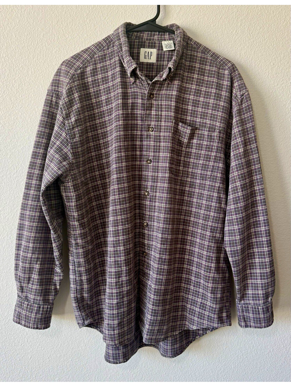 *Vintage* GAP Button Up Shirt | Purple Plaid Long Sleeve Cotton w/ Pocket